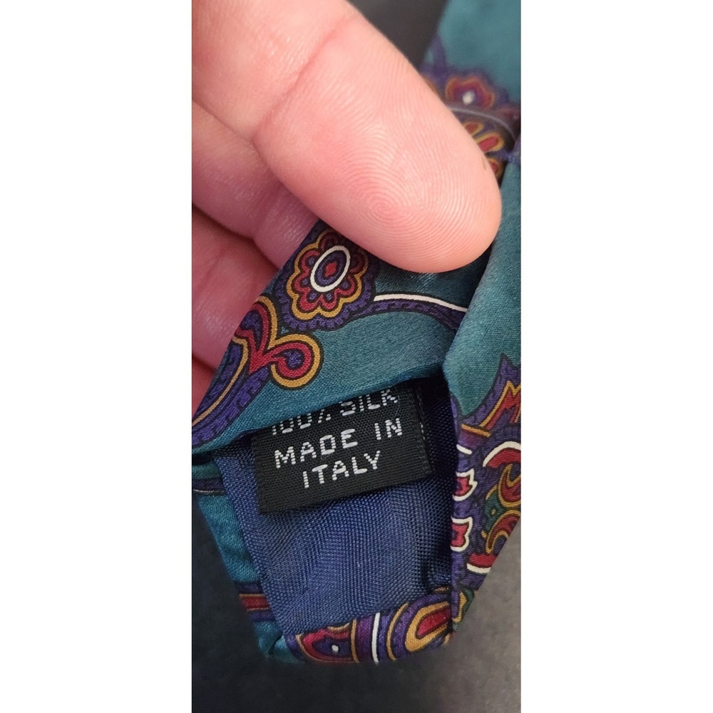 Ted Lapidus 100% Silk Paisley Tie – Teal Purple‎ Orange Pattern – 61" Italy - Picture 8 of 8